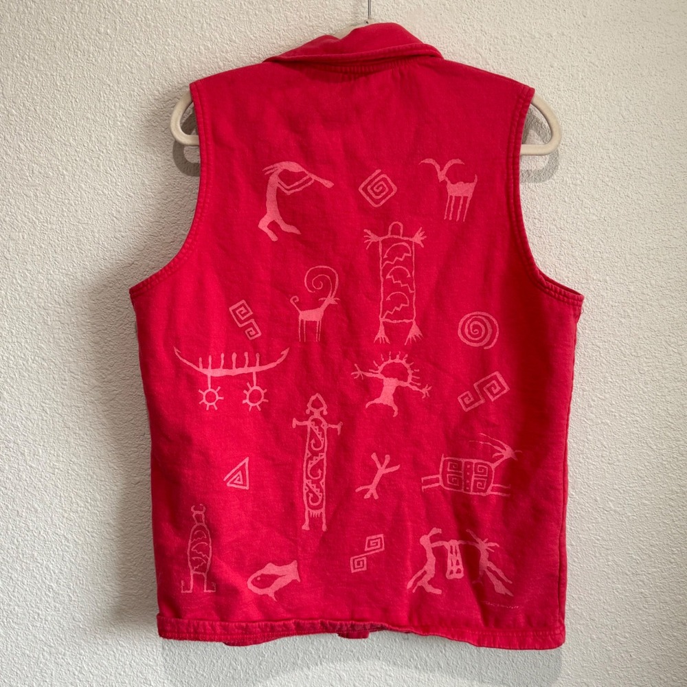 VTG Bfofo Designs Canada Vest Size M Red Cotton Button-Up Aztec Southwest‎ Print - Picture 7 of 12